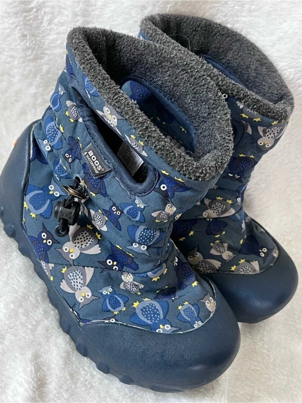 Bogs Kids Blue Owl Print puff b-mic Waterproof Winter Boots